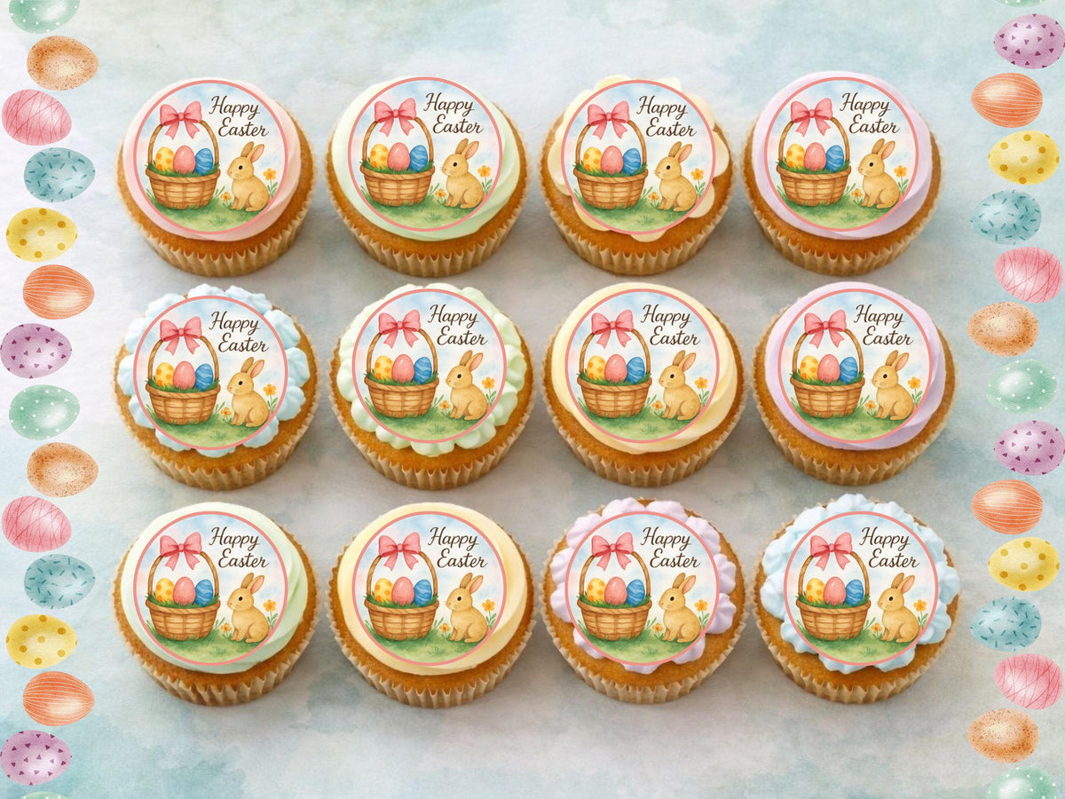 Happy Easter Edible Cupcake Toppers – Easter Bunny Cake Decorations