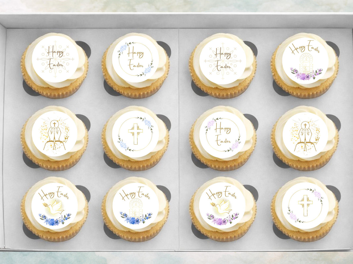 Happy Easter Edible Cupcake Toppers – Religious Cake Decorations