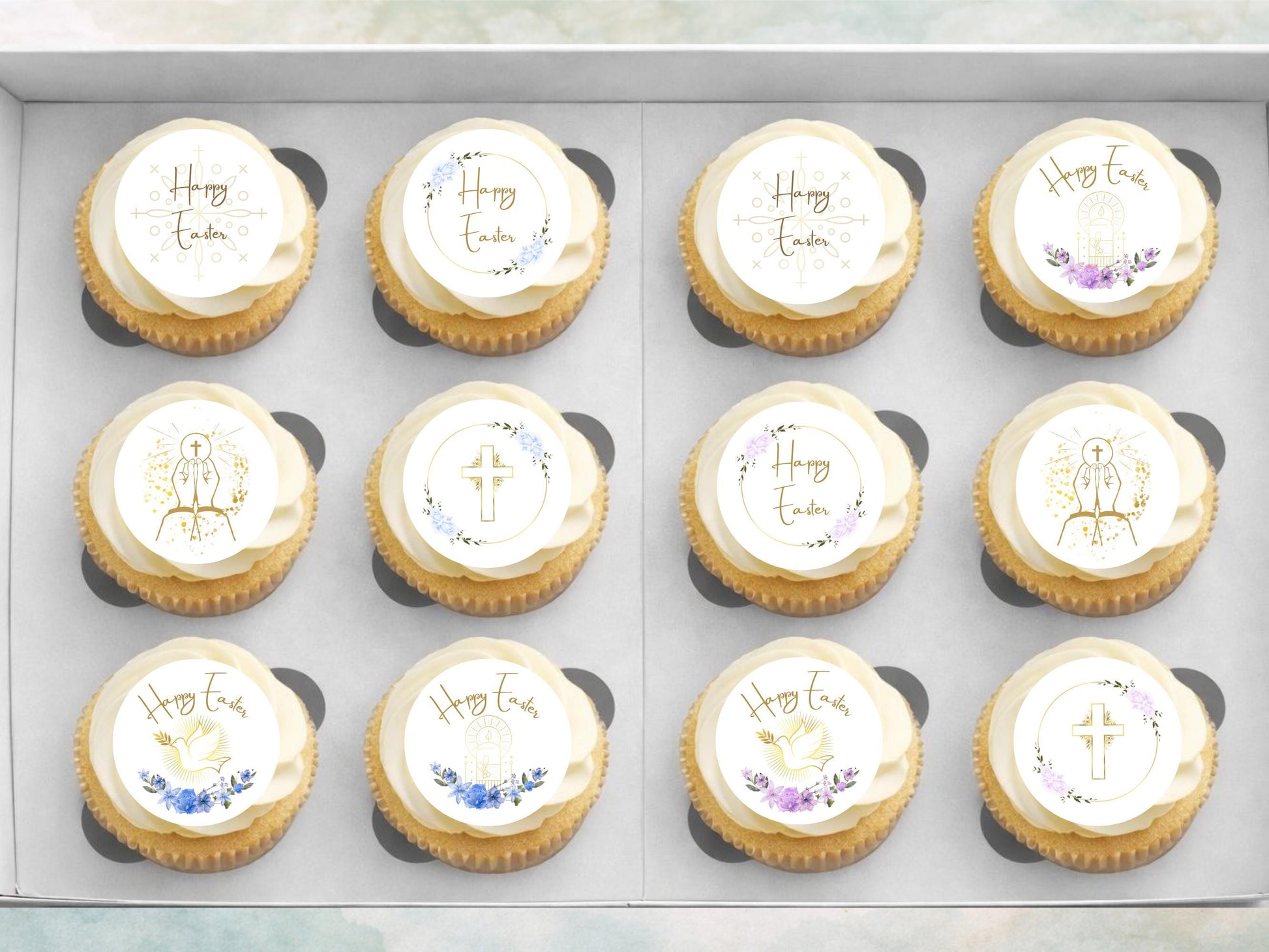 Happy Easter Edible Cupcake Toppers – Religious Cake Decorations