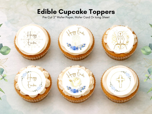 Happy Easter Edible Cupcake Toppers – Religious Cake Decorations