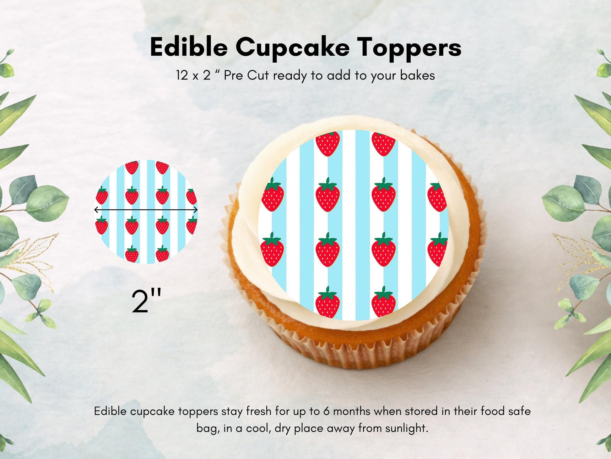 Strawberry Edible Cupcake Toppers – Birthday Cake Toppers.