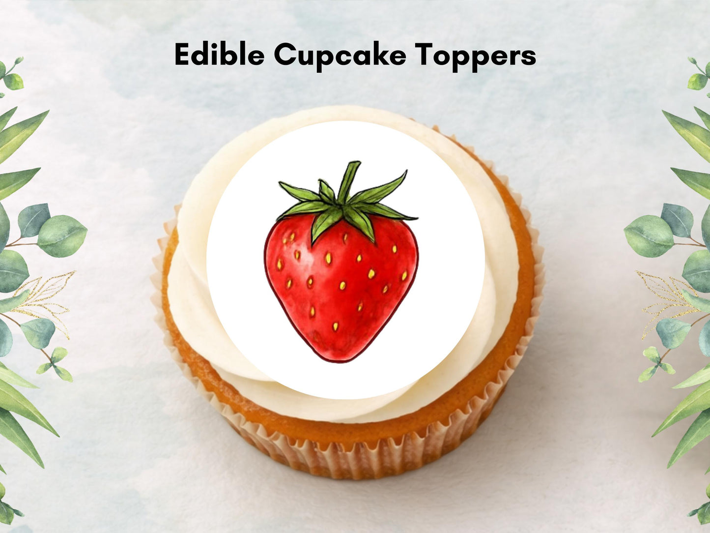 Strawberry Edible Cupcake Toppers: 12 x 2" Wafer Paper, Card, or Icing Sheet