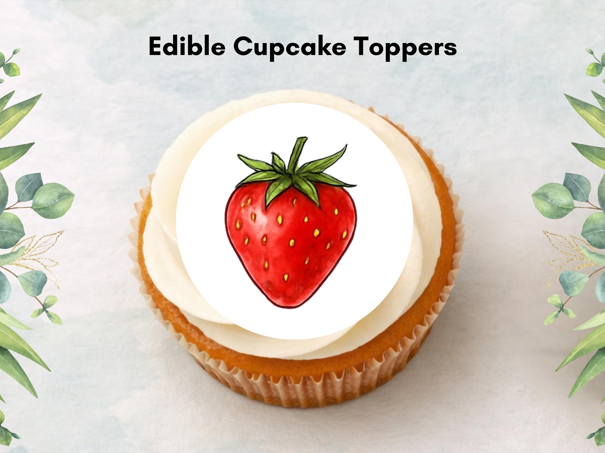 Strawberry Edible Cupcake Toppers: 12 x 2" Wafer Paper, Card, or Icing Sheet