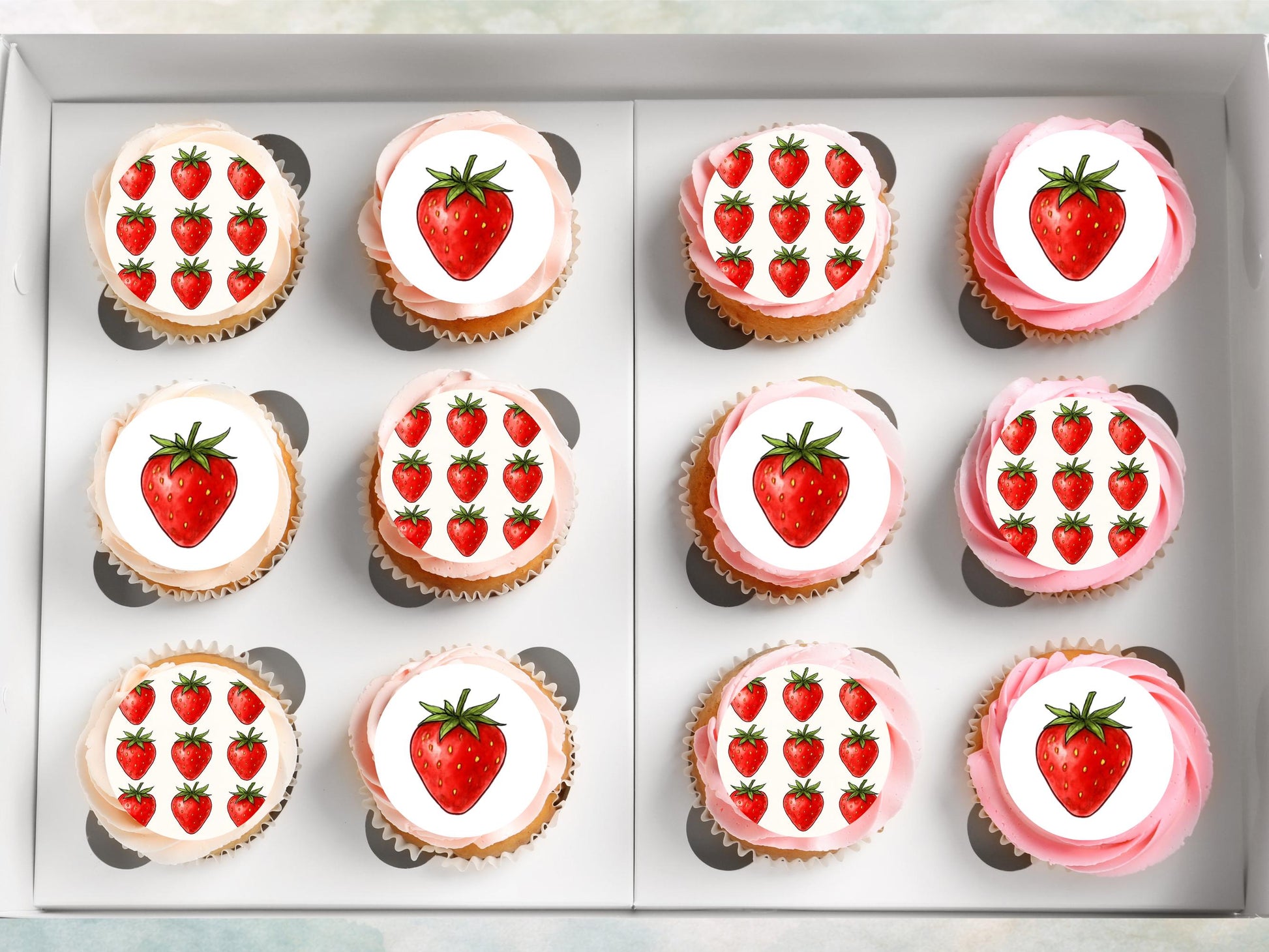 Strawberry Edible Cupcake Toppers: 12 x 2" Wafer Paper, Card, or Icing Sheet