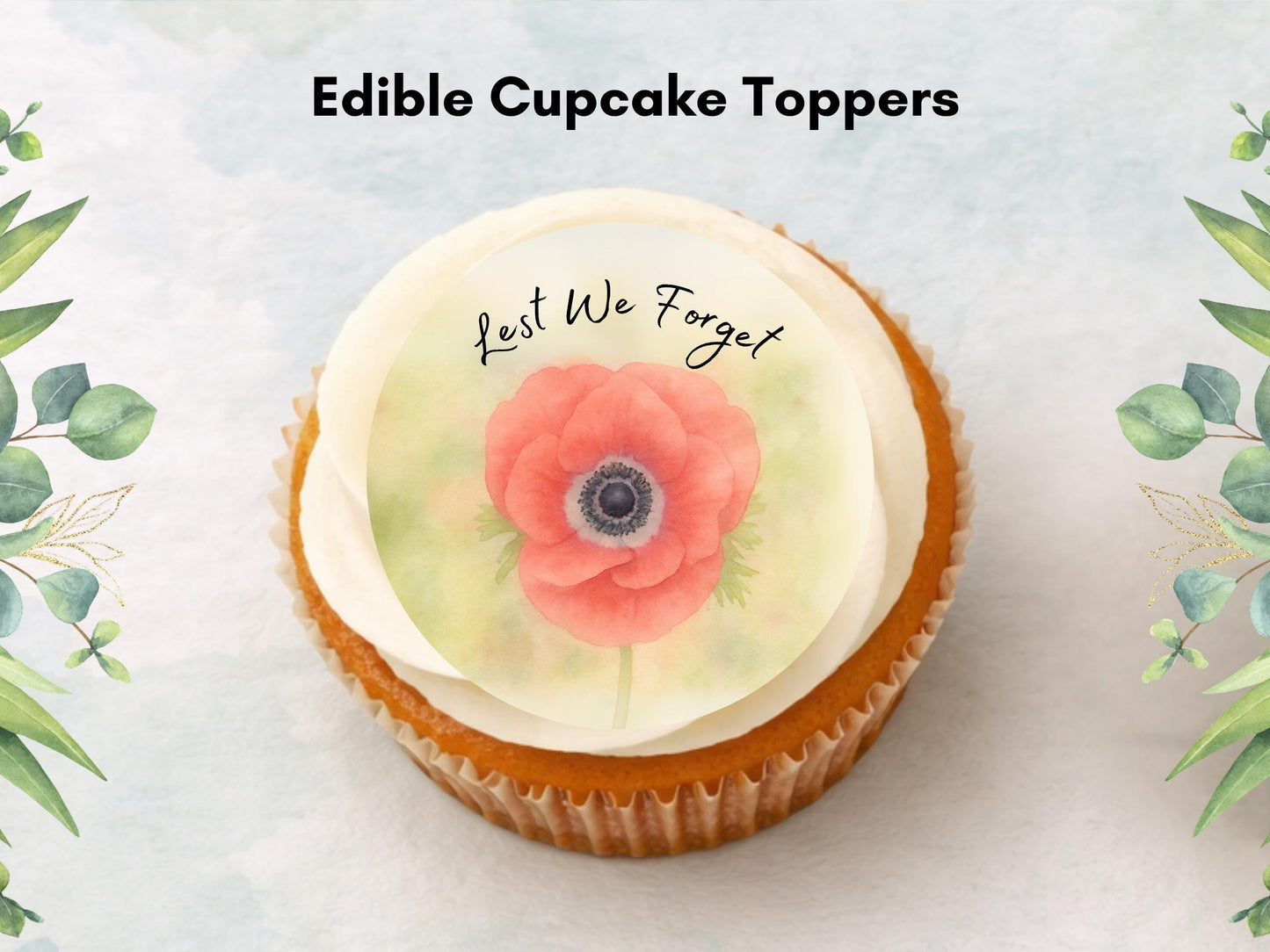Red Poppy Edible Cupcake Toppers: Remembrance Day Cake Decorations