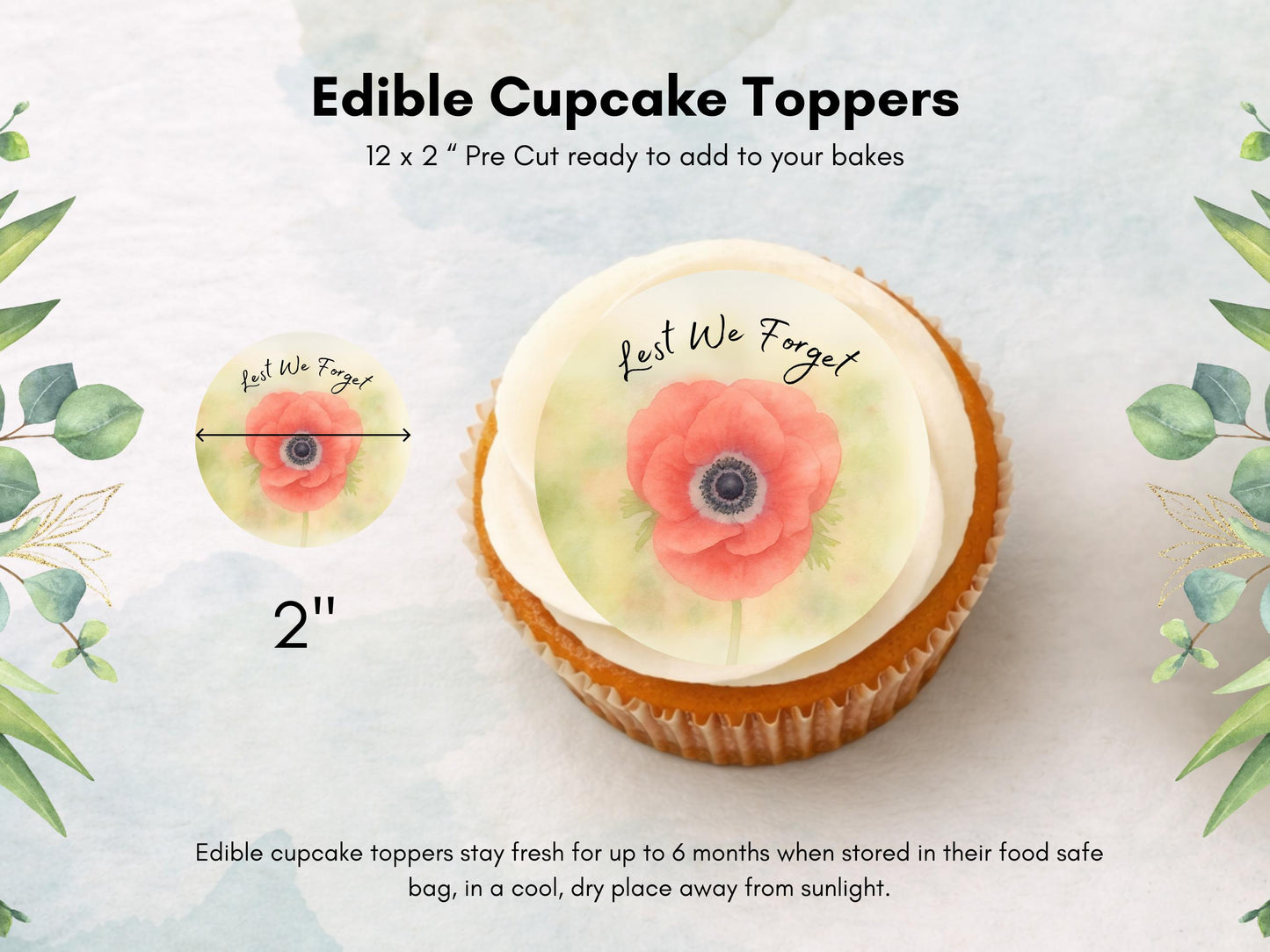 Red Poppy Edible Cupcake Toppers: Remembrance Day Cake Decorations