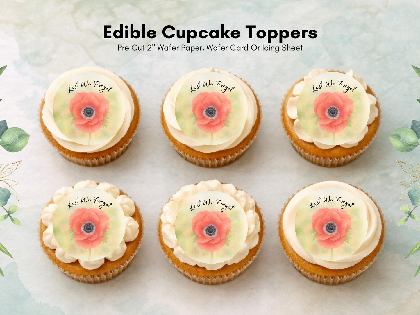 Red Poppy Edible Cupcake Toppers: Remembrance Day Cake Decorations