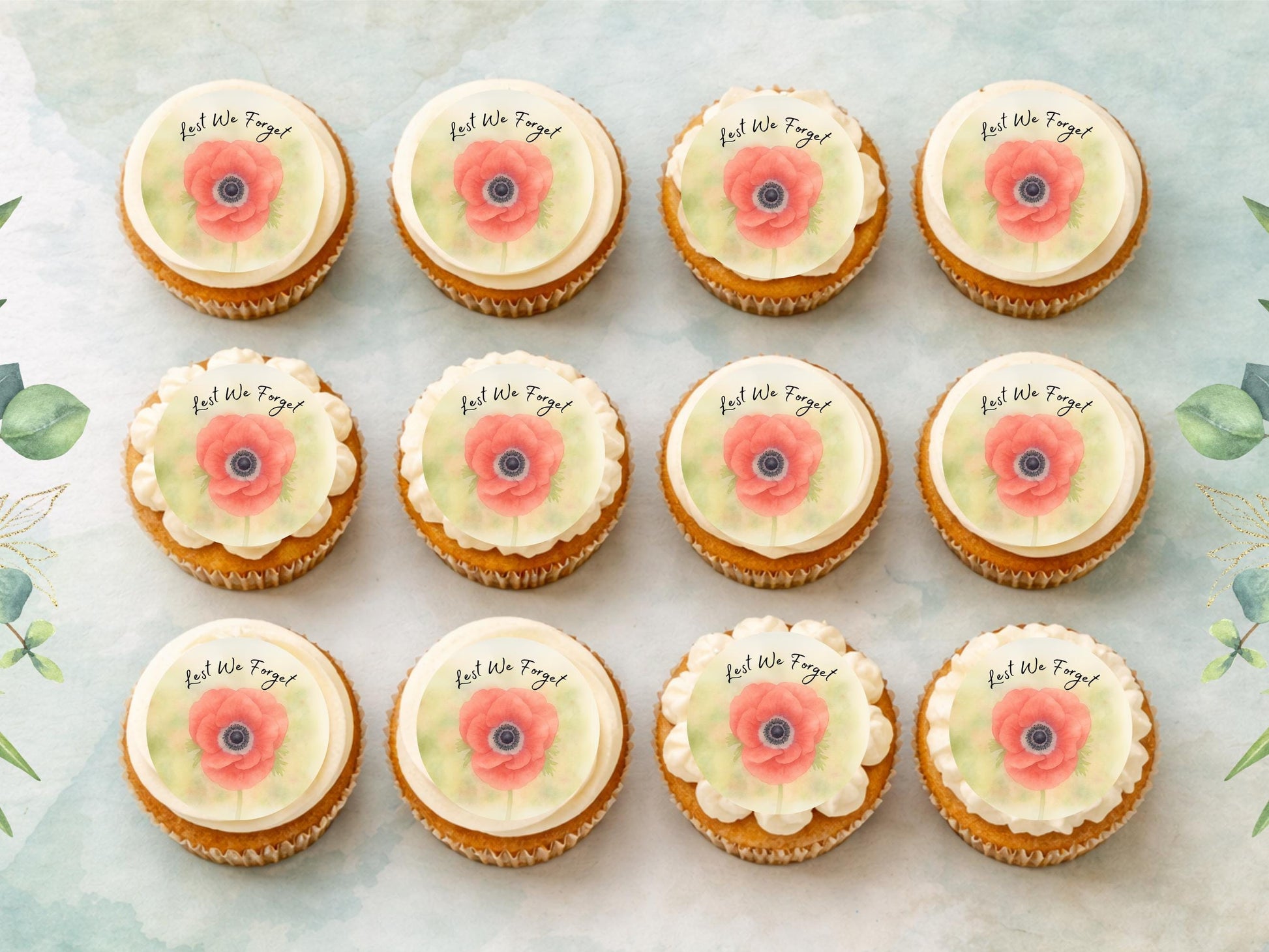 Red Poppy Edible Cupcake Toppers: Remembrance Day Cake Decorations