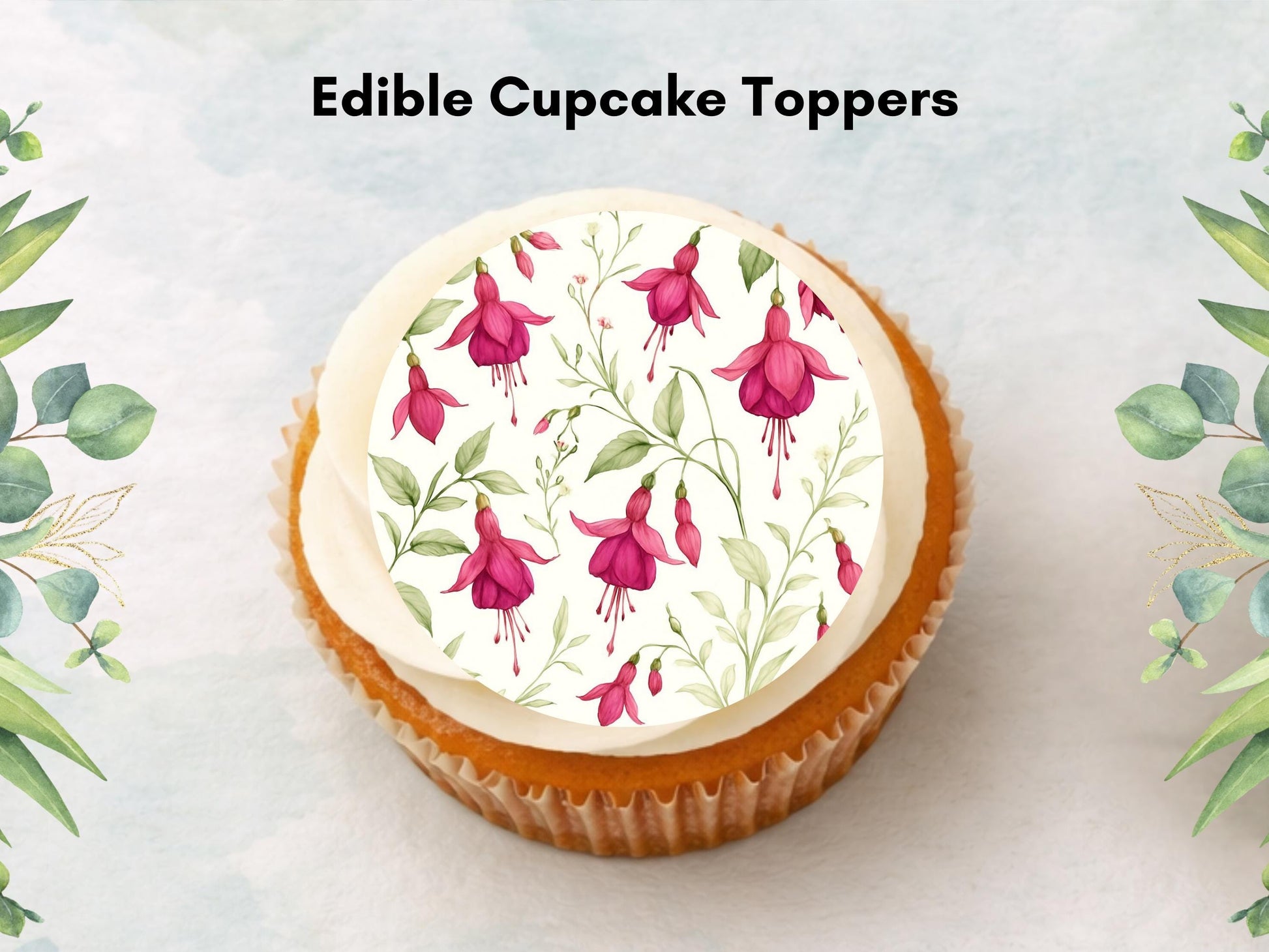 Fuchsia Floral Edible Cupcake Toppers – 2" Wafer Paper, Card, or Icing Sheet