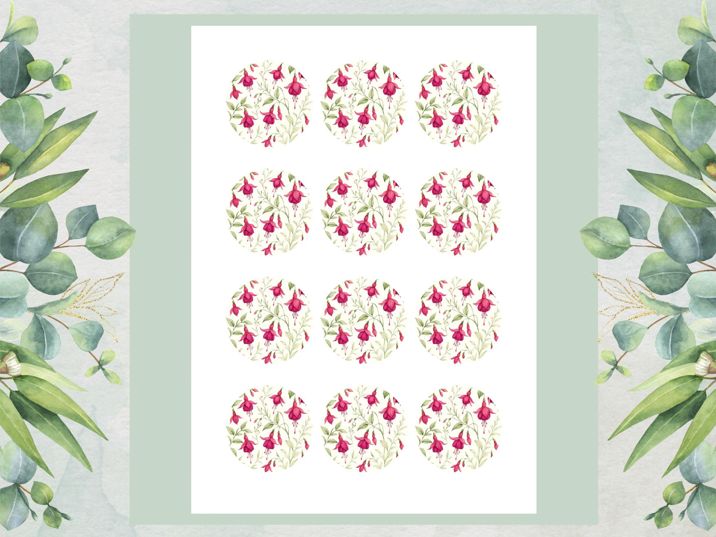 Fuchsia Floral Edible Cupcake Toppers – 2" Wafer Paper, Card, or Icing Sheet