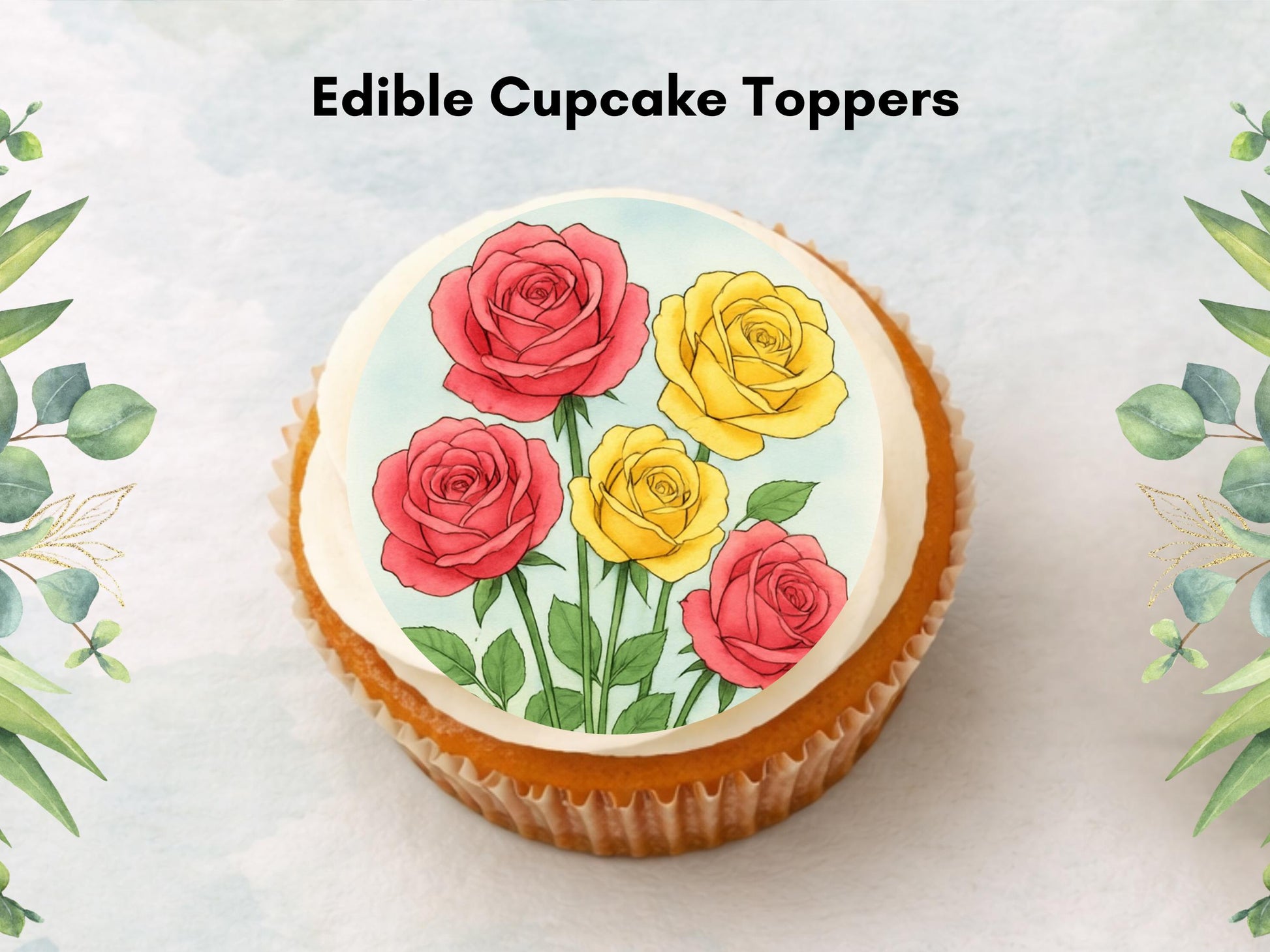 Rose Flower Edible Cupcake Toppers – Floral Cake Decoration