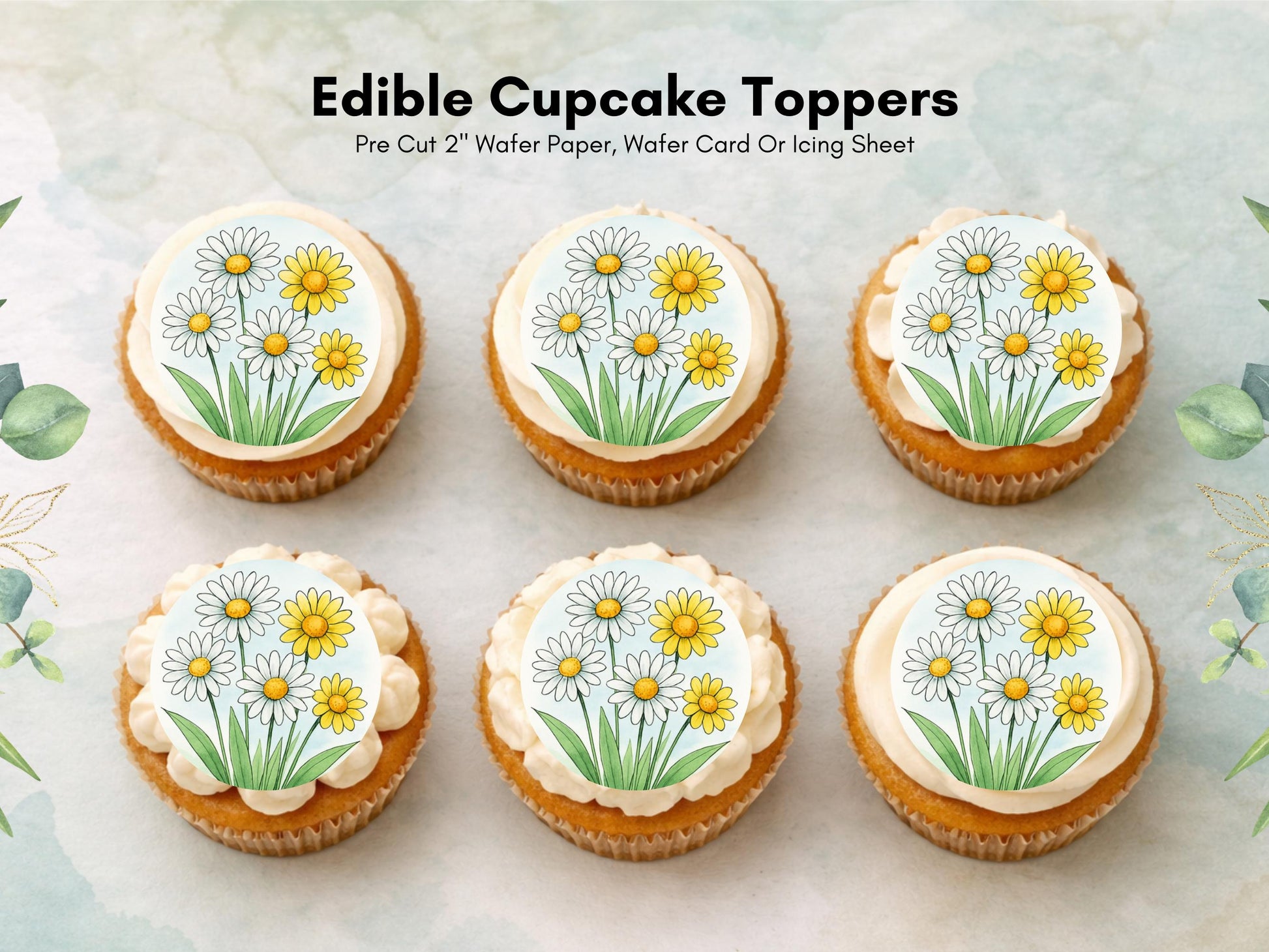 Daisy Flower Edible Cupcake Toppers – Floral Cake Decoration