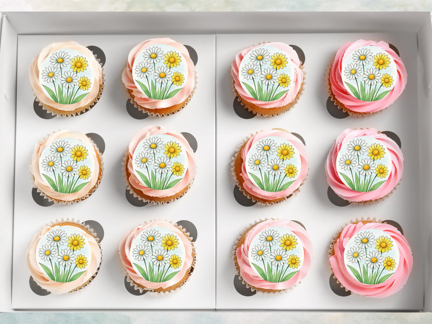 Daisy Flower Edible Cupcake Toppers – Floral Cake Decoration