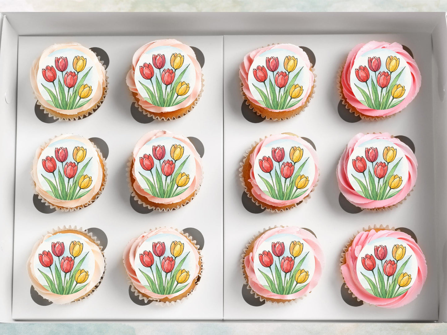 Tulip Flower Edible Cupcake Toppers – Floral Cake Decoration