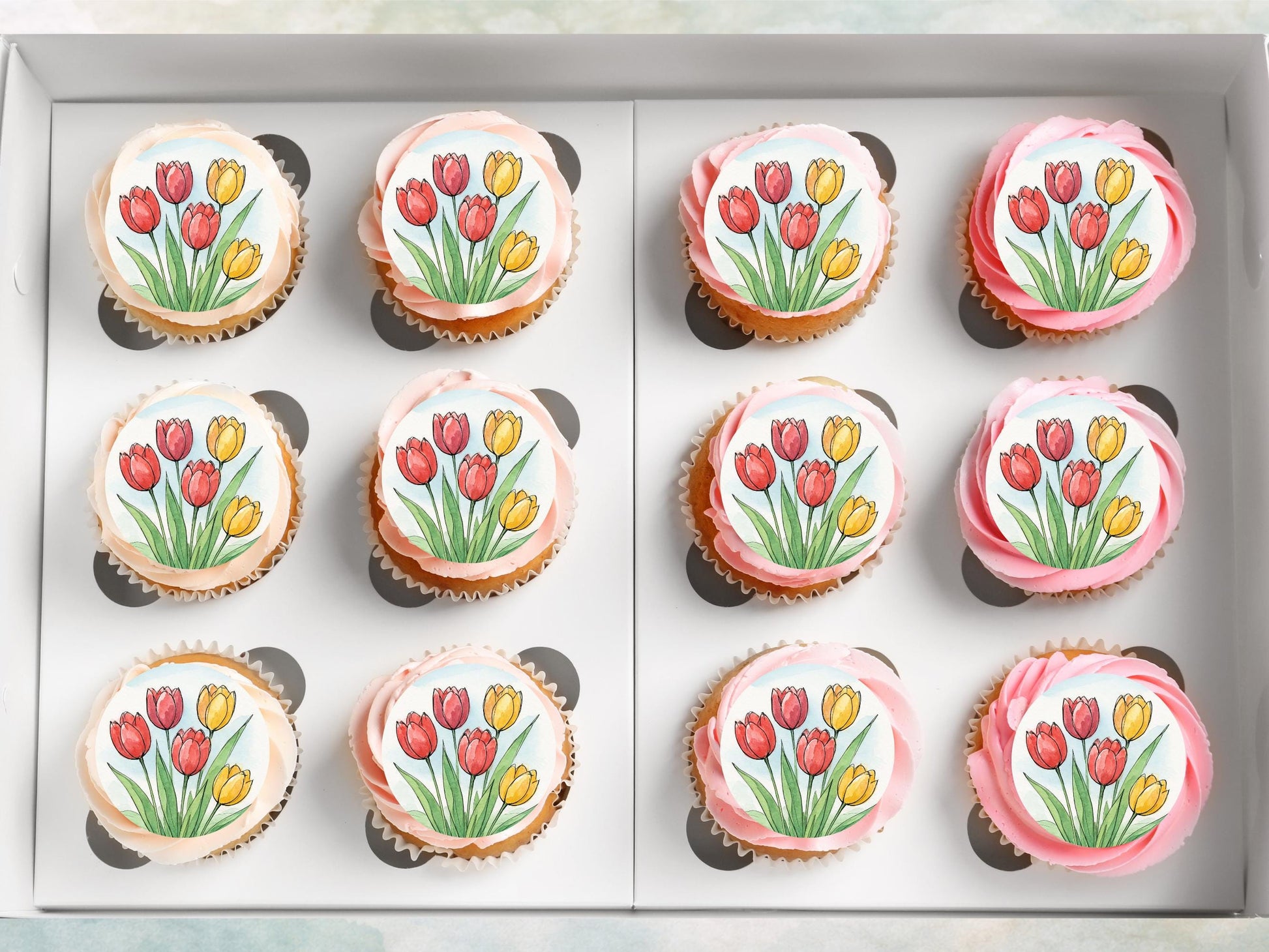 Tulip Flower Edible Cupcake Toppers – Floral Cake Decoration