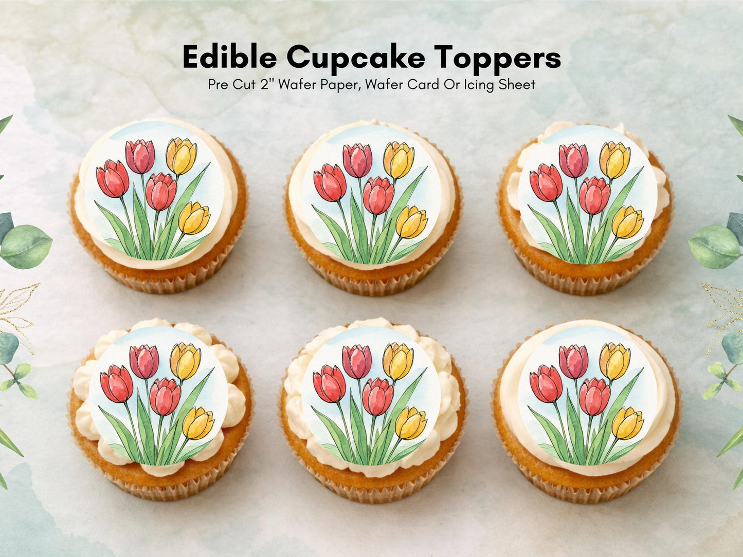 Tulip Flower Edible Cupcake Toppers – Floral Cake Decoration