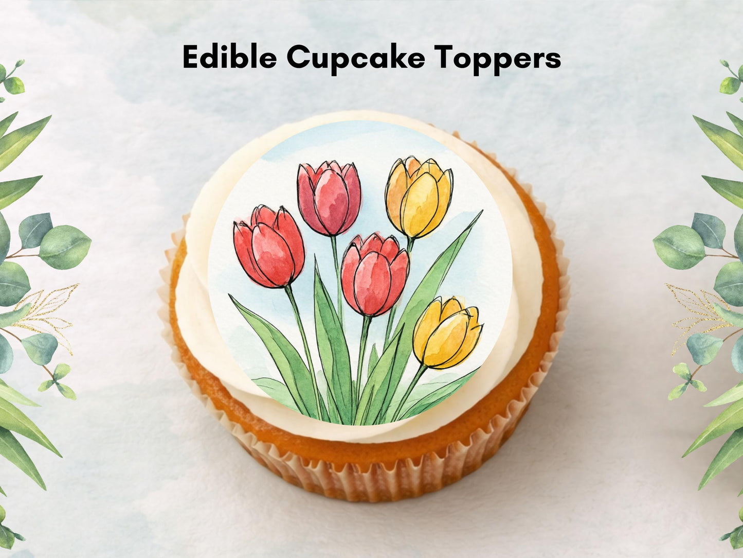 Tulip Flower Edible Cupcake Toppers – Floral Cake Decoration
