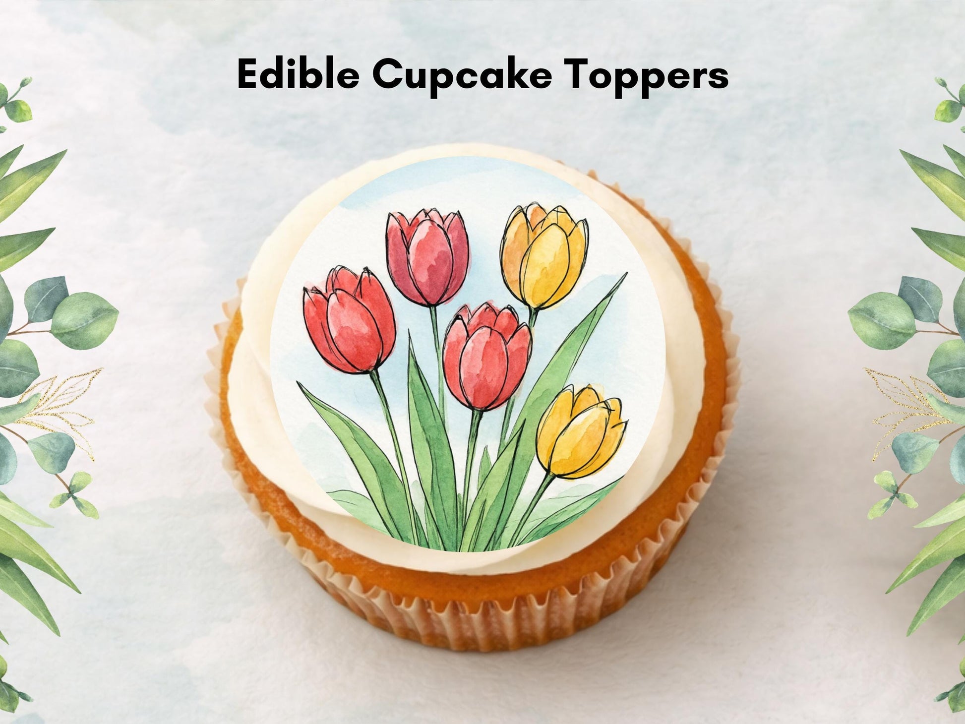 Tulip Flower Edible Cupcake Toppers – Floral Cake Decoration