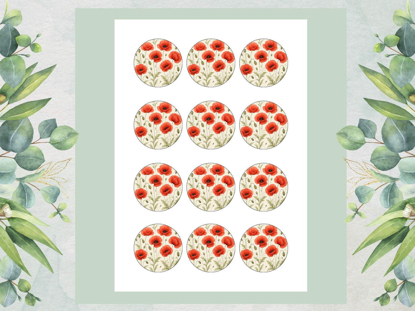 Red Poppy Edible Cupcake Toppers – 2" Floral Cake Decorations