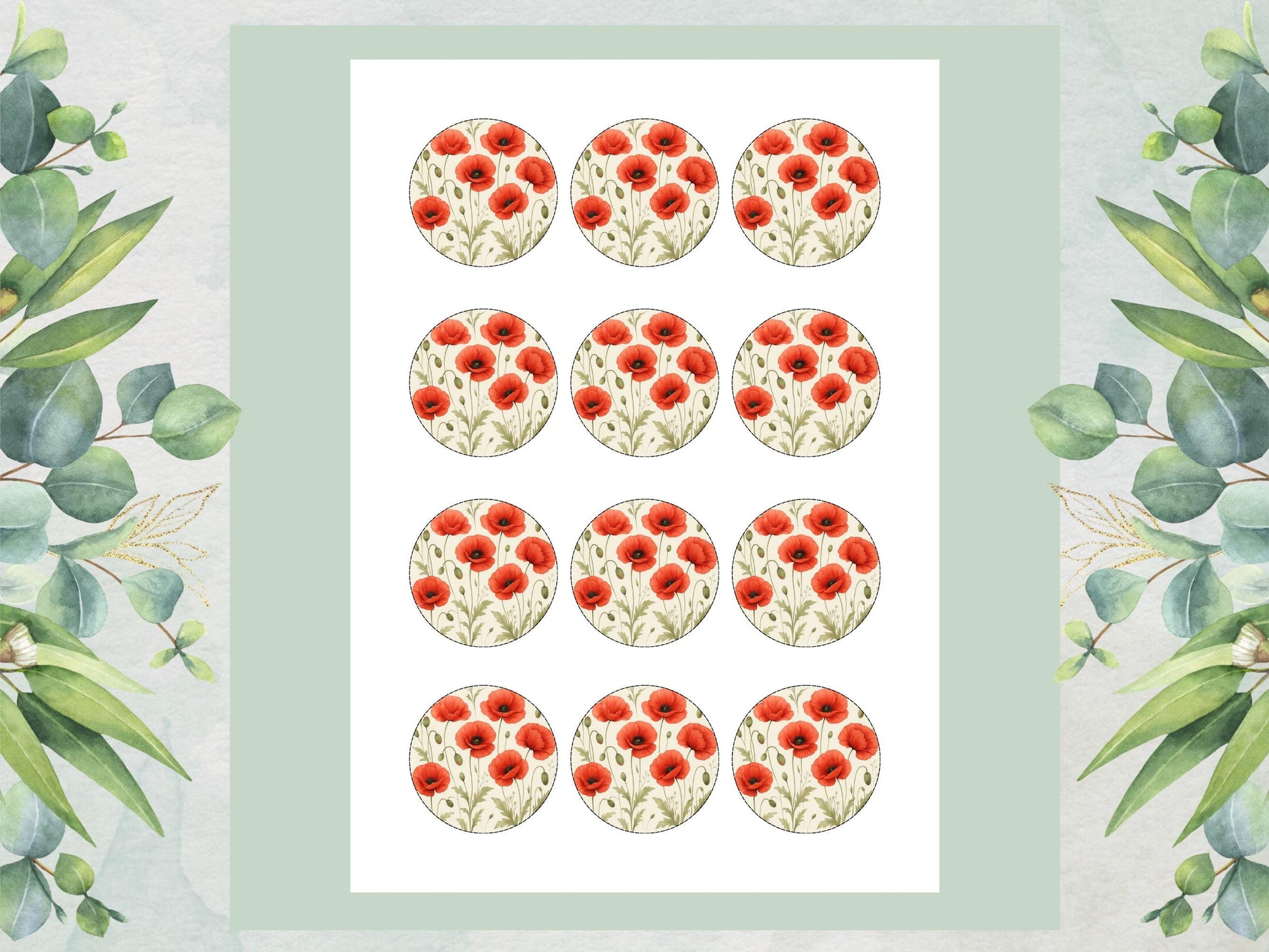 Red Poppy Edible Cupcake Toppers – 2" Floral Cake Decorations