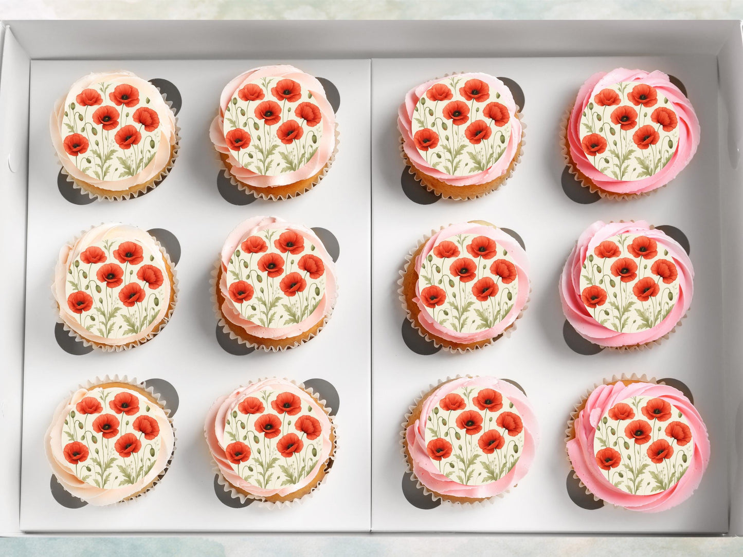 Red Poppy Edible Cupcake Toppers – 2" Floral Cake Decorations