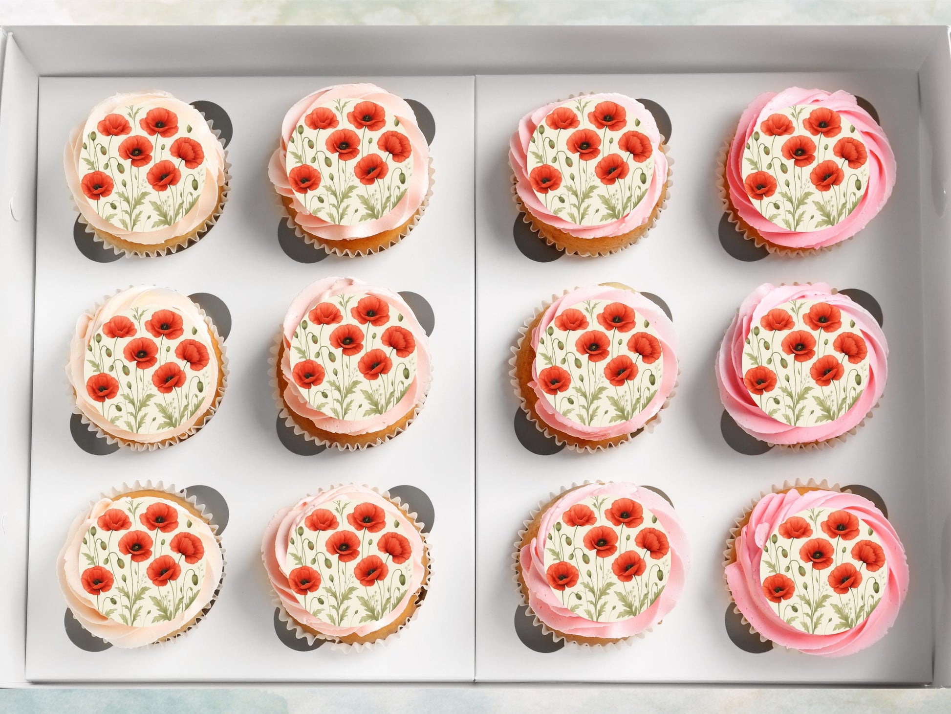 Red Poppy Edible Cupcake Toppers – 2" Floral Cake Decorations
