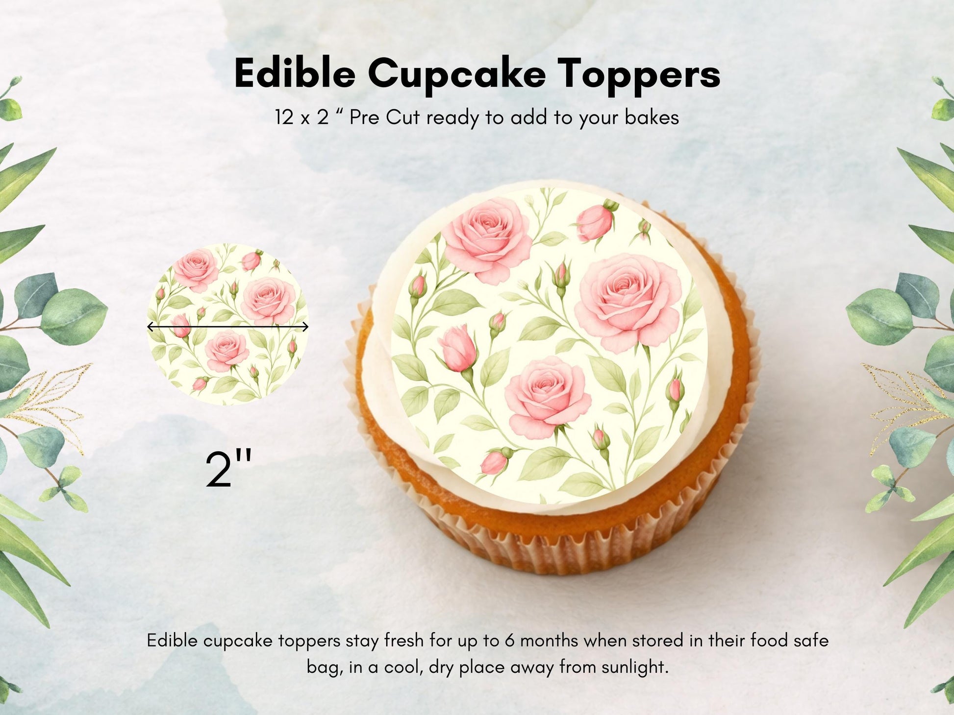 Rose Edible Cupcake Toppers – Floral Cake Decorations
