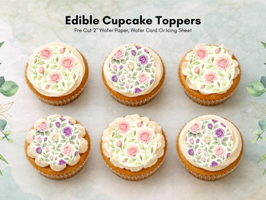 Rose Edible Cupcake Toppers – Floral Cake Decorations