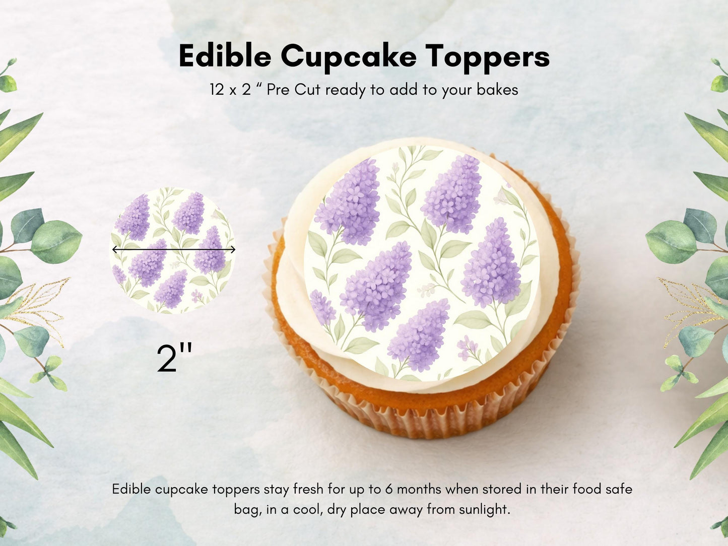 Lilac Flower Edible Cupcake Toppers – Floral Cake Decoration