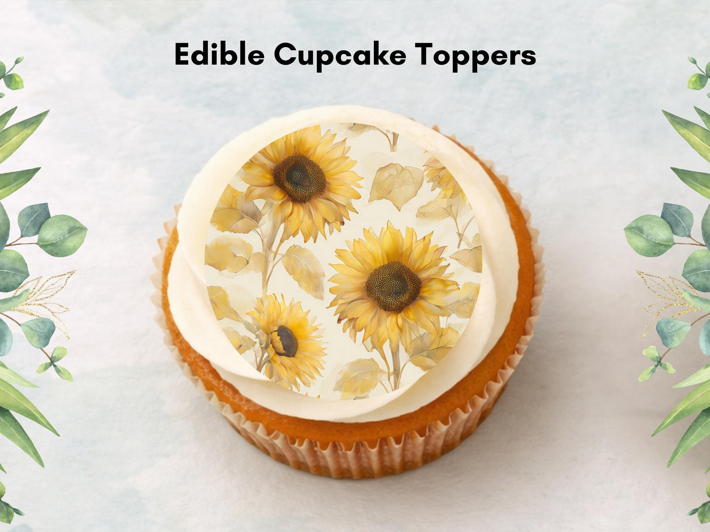 Sunflower Edible Cupcake Toppers – Watercolor Floral Cake Decoration (2", Pre-Cut)