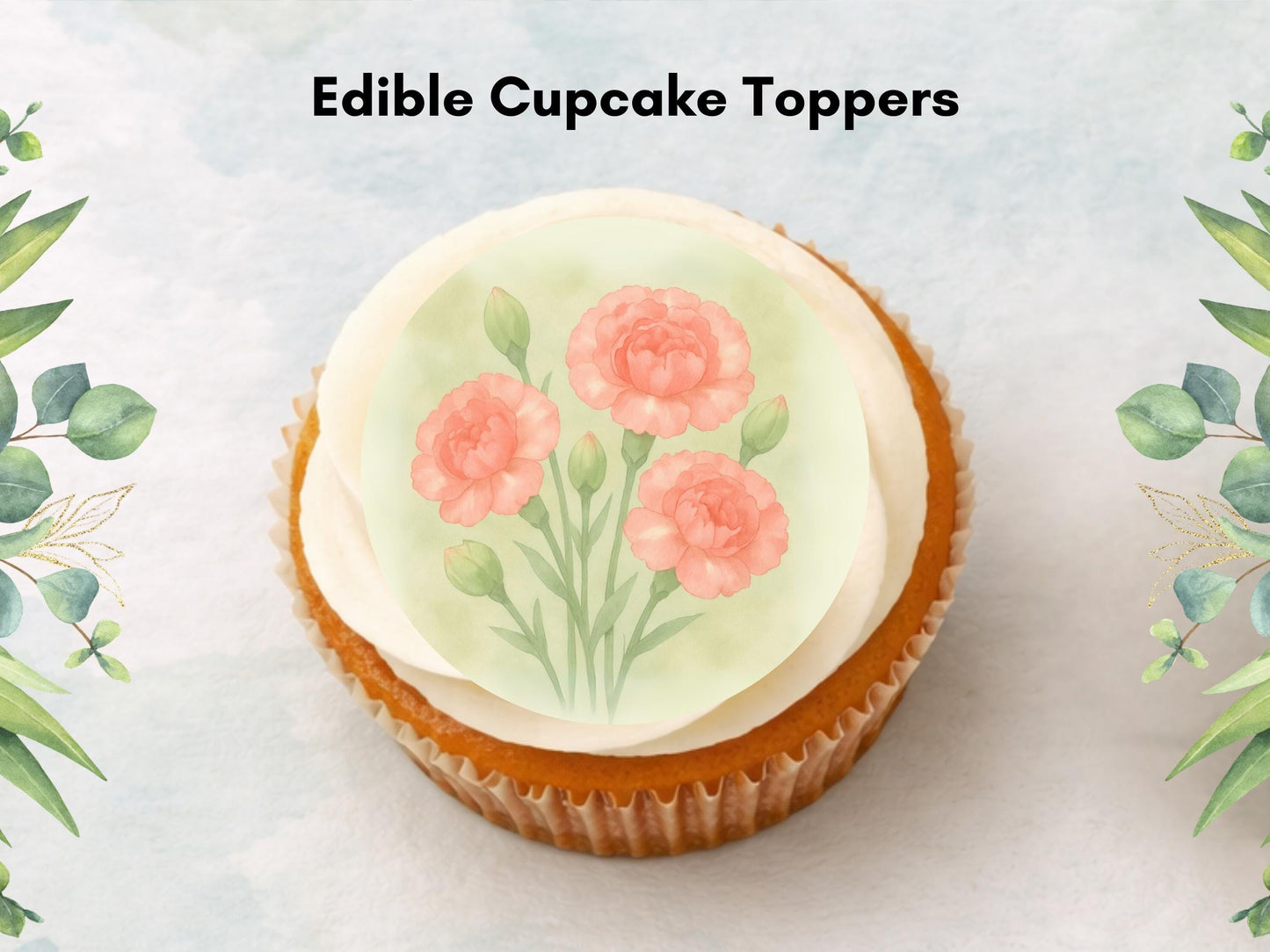 Carnation January Birth Flower Edible Cupcake Toppers – Floral Cake Decoration
