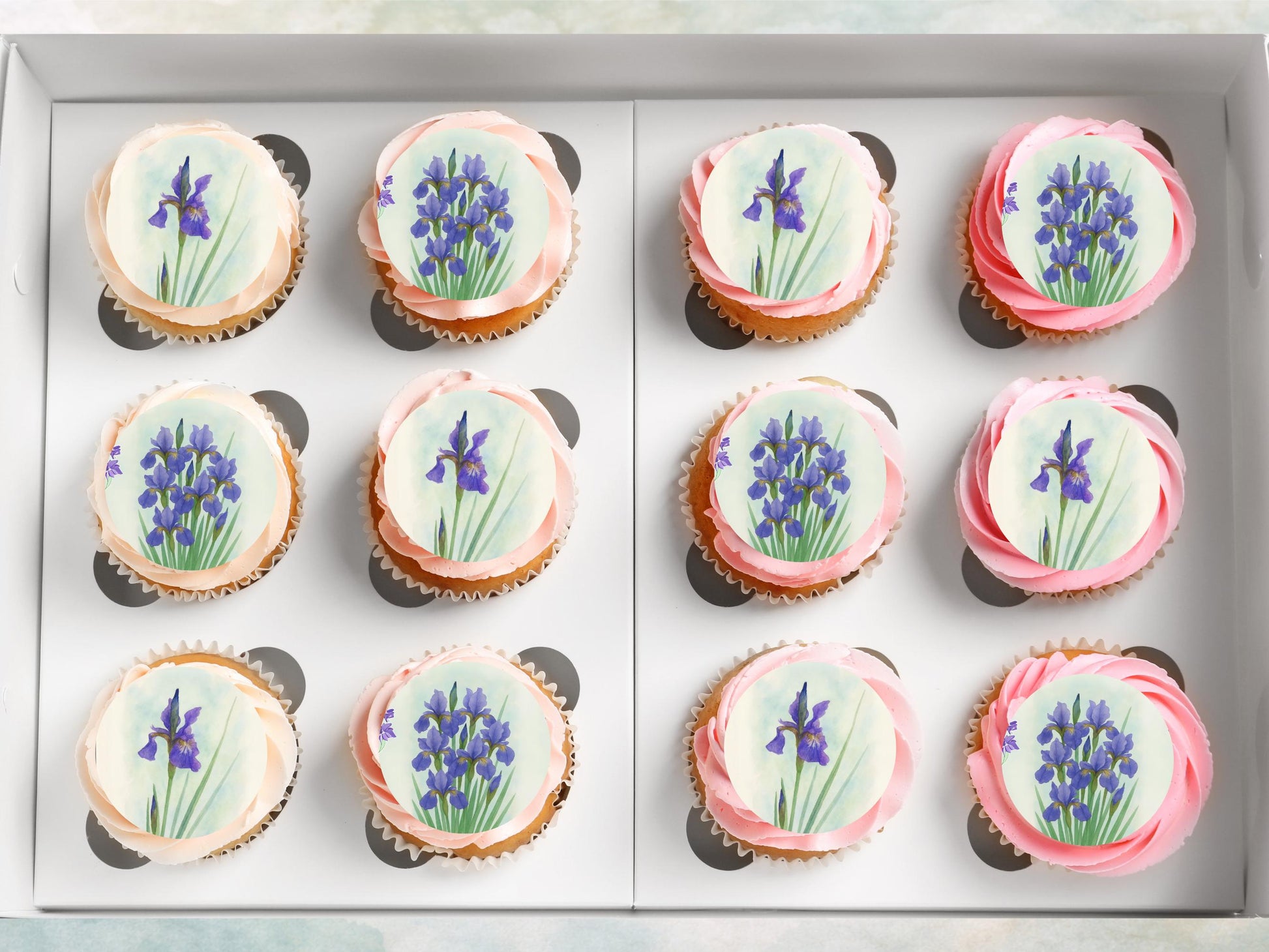 Iris February Birth Flower Edible Cupcake Toppers - Floral Cake Decoration