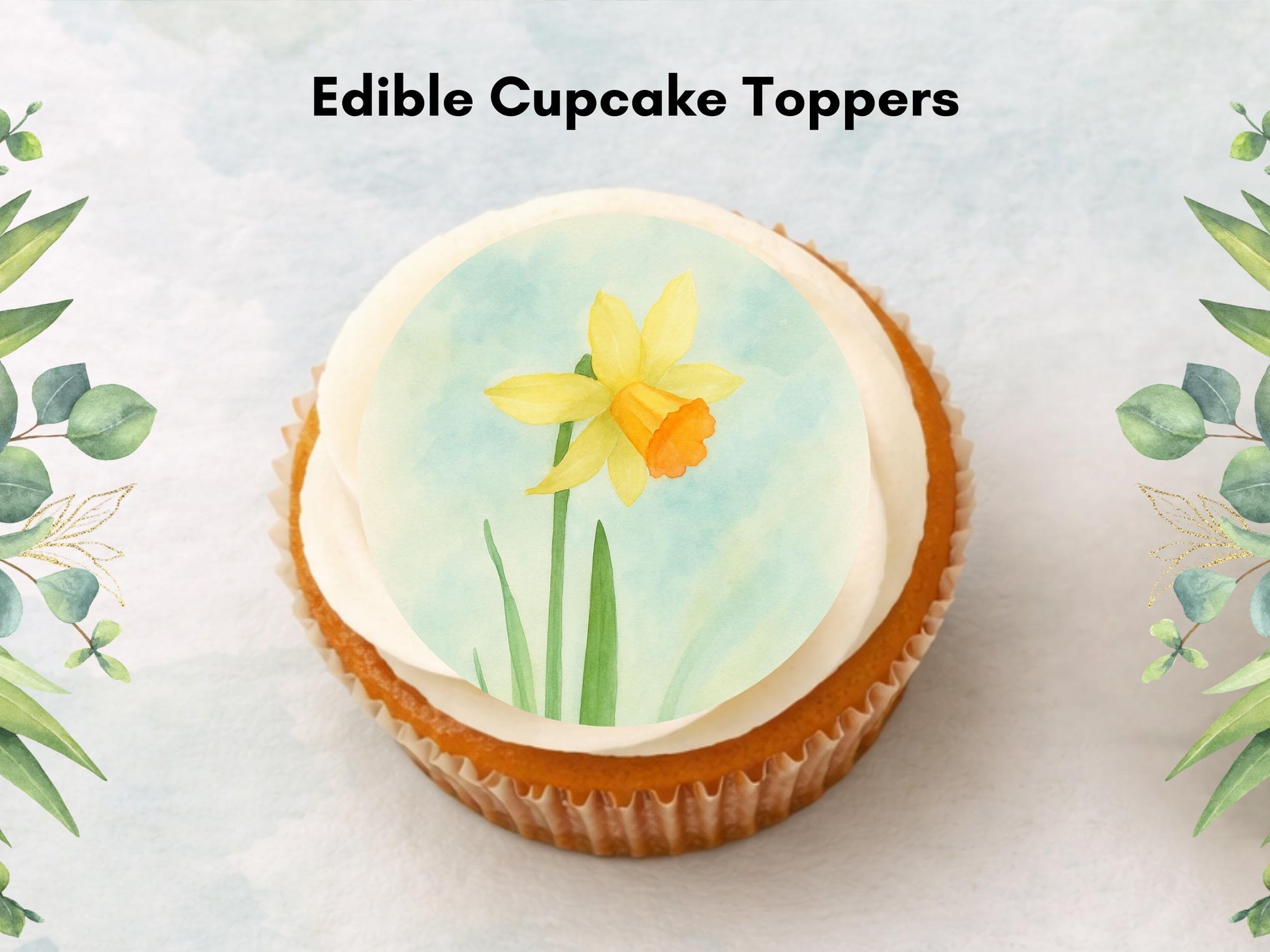 Daffodil March Birth Flower Edible Cupcake Toppers – Floral Cake Decoration