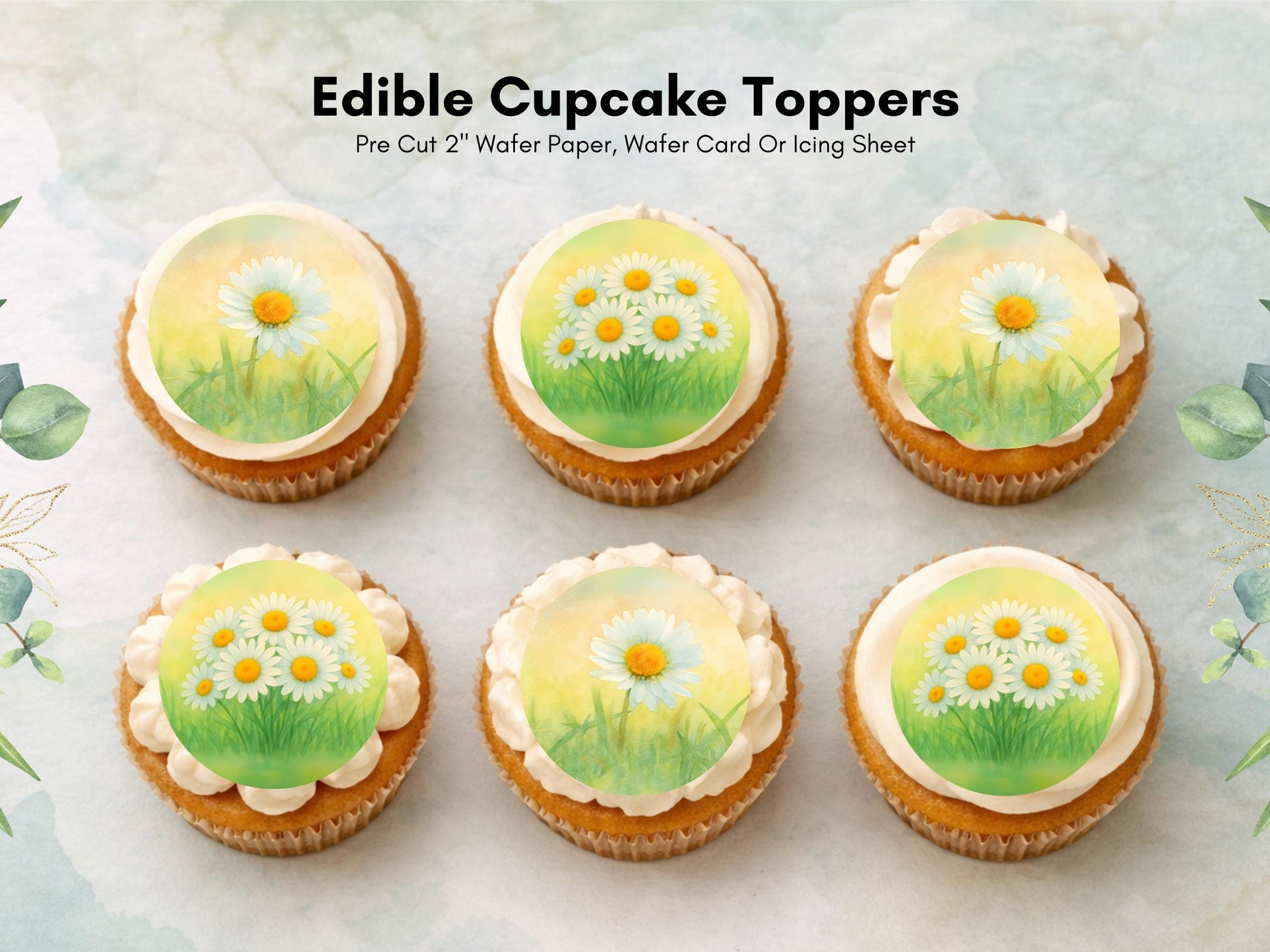 Daisy April Birth Flower Edible Cupcake Toppers – Floral Cake Decoration