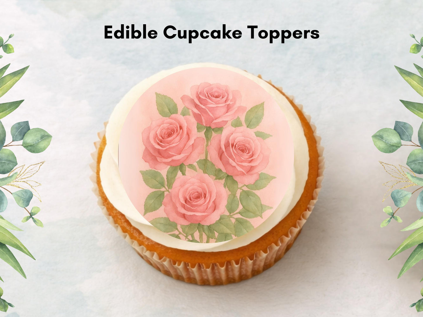 Rose June Birth Flower Edible Cupcake Toppers: Floral Cake Decoration