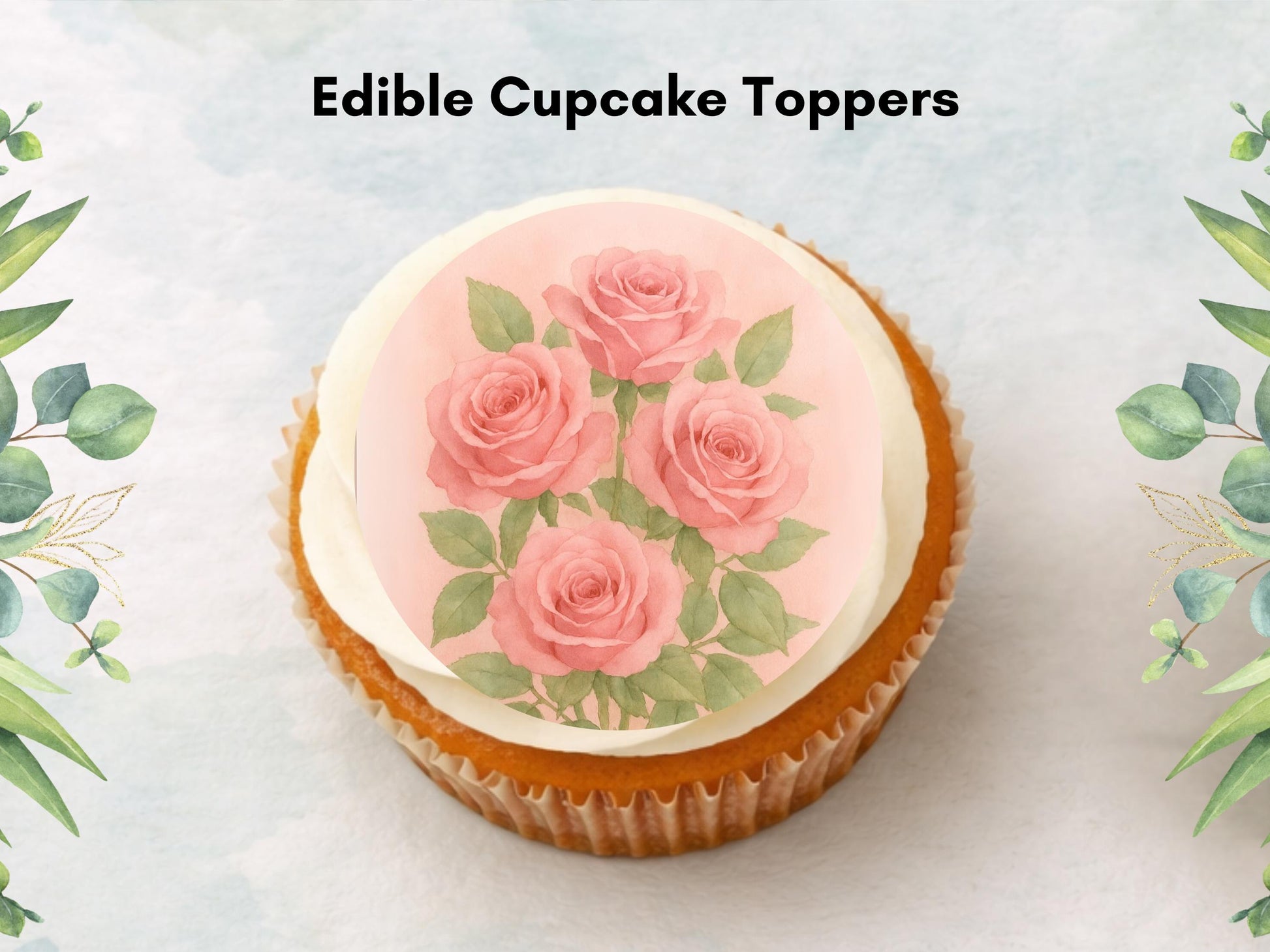 Rose June Birth Flower Edible Cupcake Toppers: Floral Cake Decoration