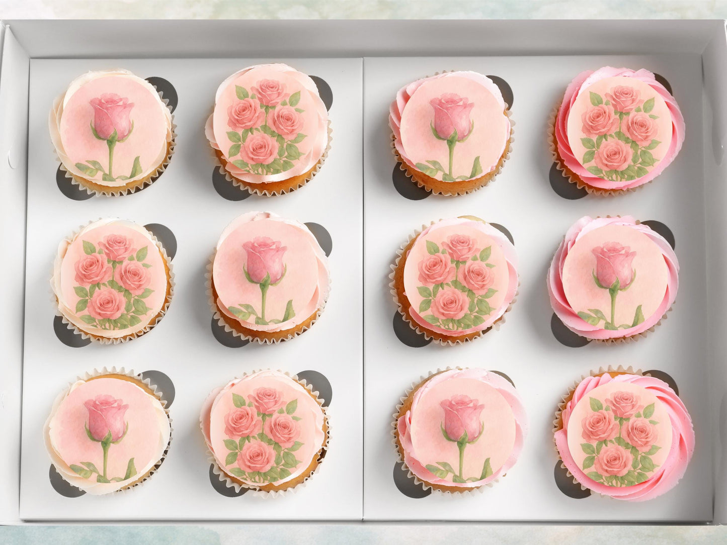 Rose June Birth Flower Edible Cupcake Toppers: Floral Cake Decoration