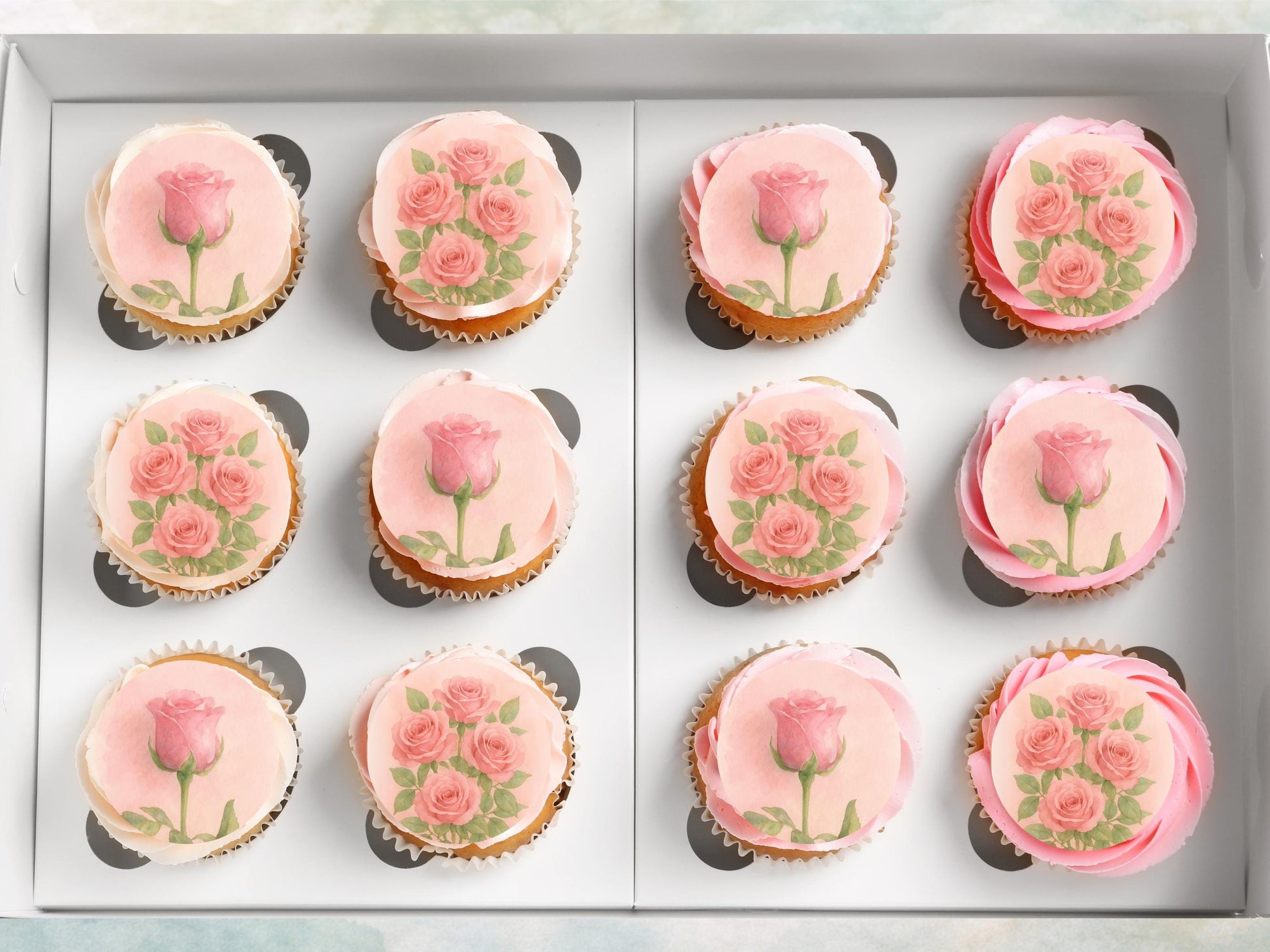 Rose June Birth Flower Edible Cupcake Toppers: Floral Cake Decoration