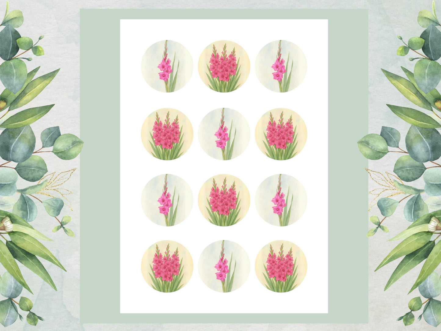 August Birth Flower Edible Cupcake Toppers – Gladiolus Design (Pre-cut)