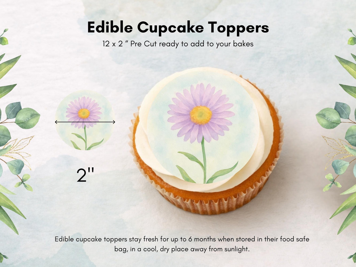 Aster Flower Edible Cupcake Toppers – September Birth Flower (Pre-cut)