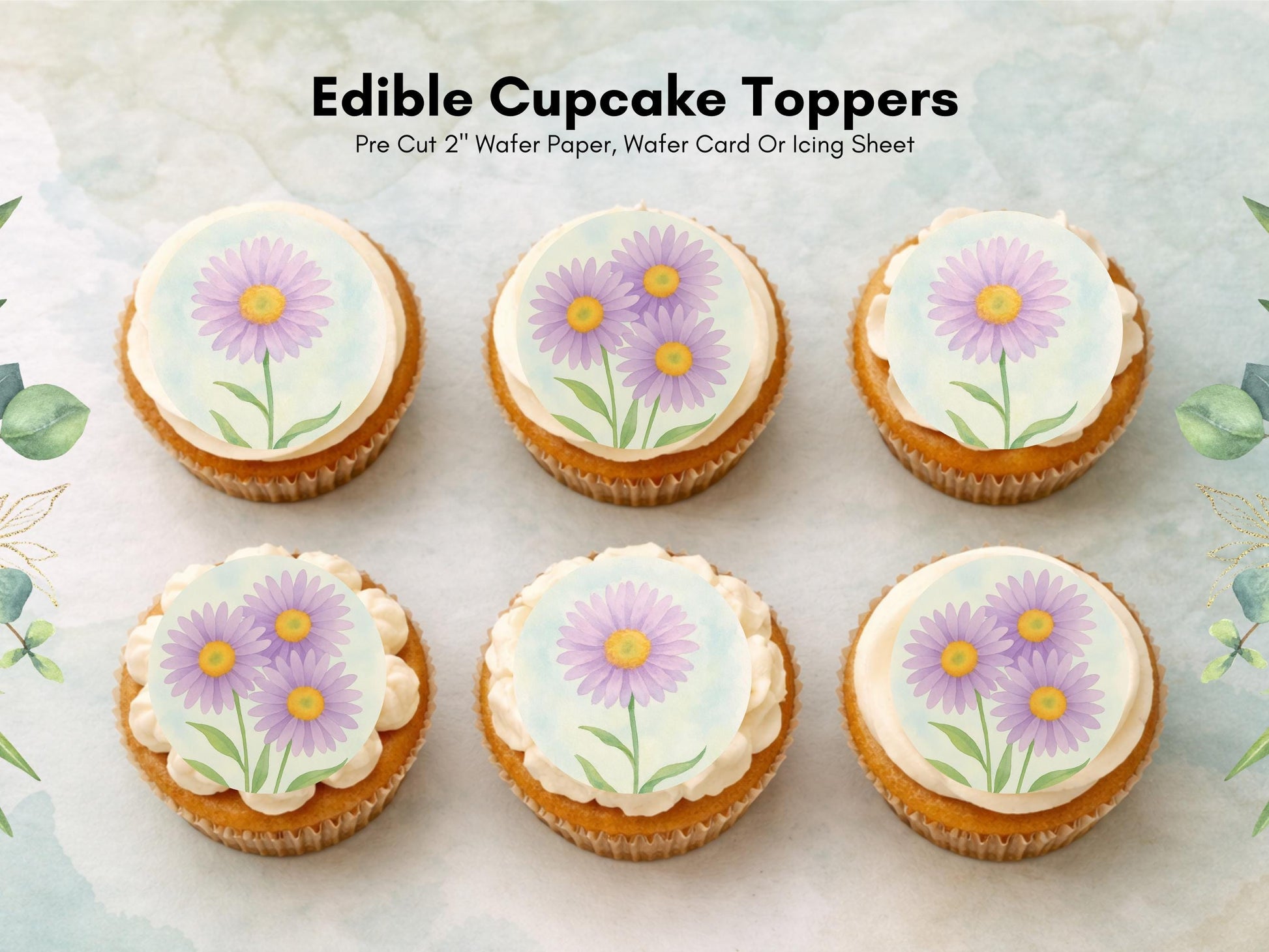 Aster Flower Edible Cupcake Toppers – September Birth Flower (Pre-cut)