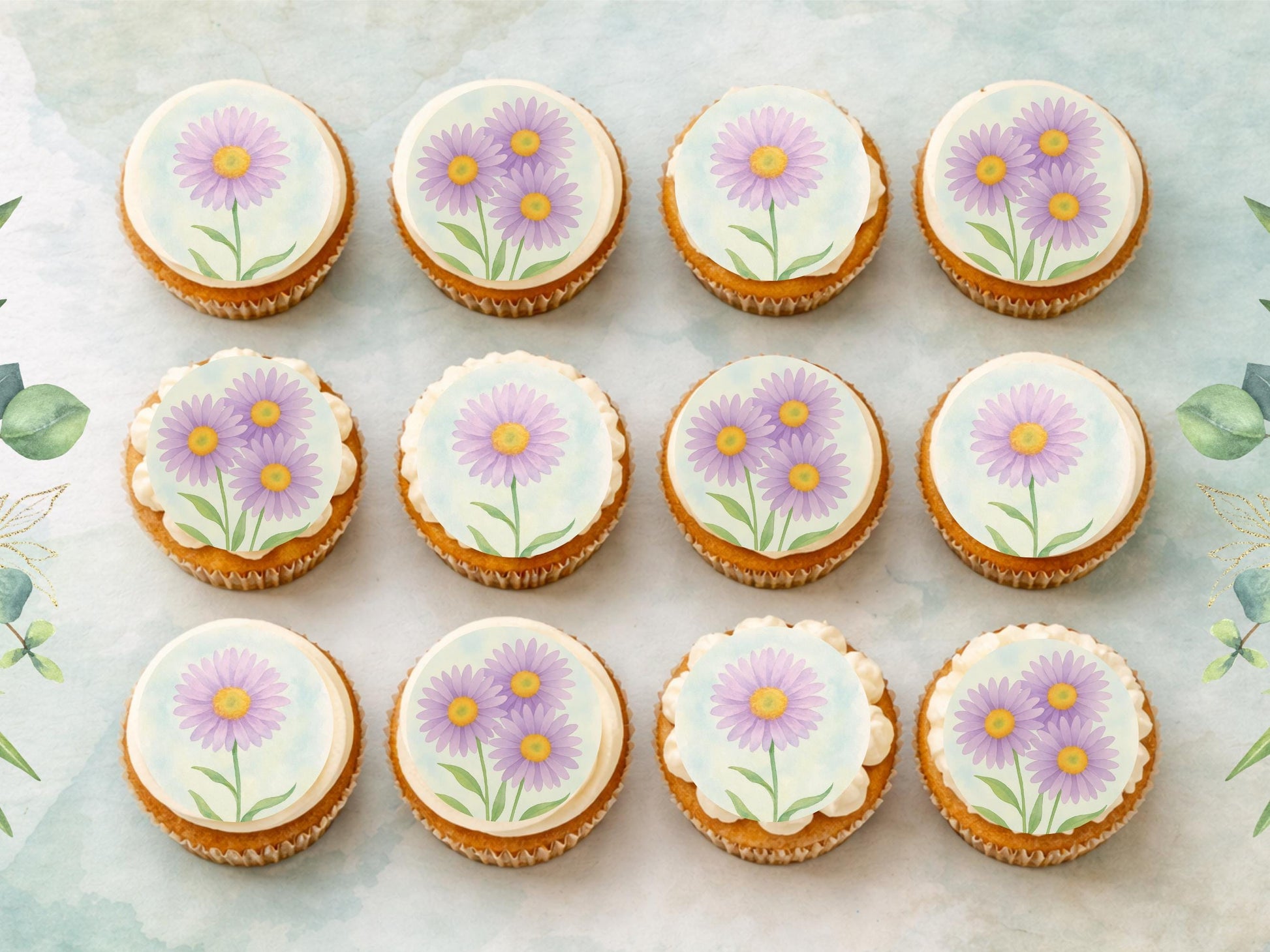 Aster Flower Edible Cupcake Toppers – September Birth Flower (Pre-cut)
