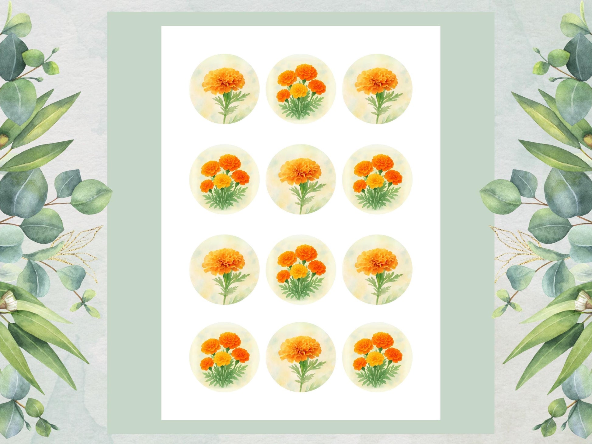 Marigold Edible Cupcake Toppers – October Birth Flower (Pre-cut)