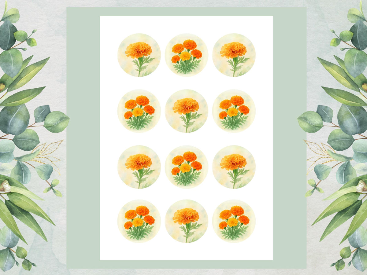 Marigold Edible Cupcake Toppers – October Birth Flower (Pre-cut)