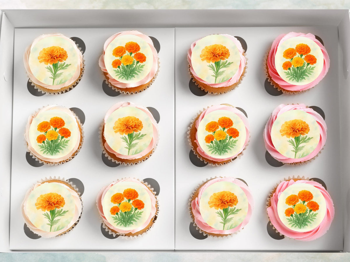 Marigold Edible Cupcake Toppers – October Birth Flower (Pre-cut)