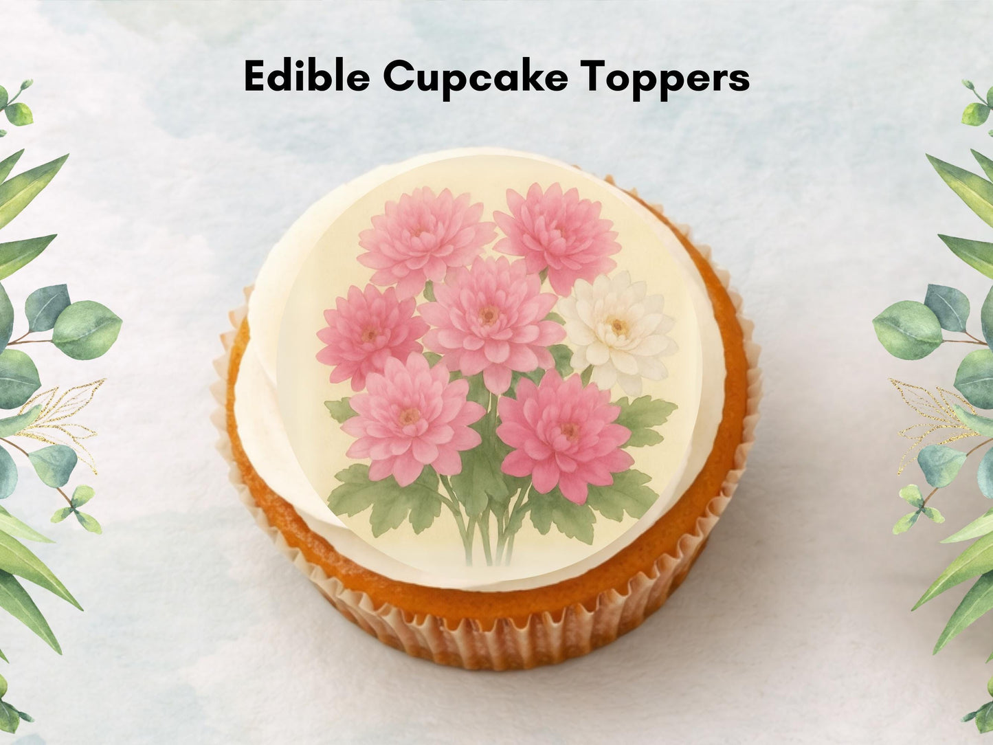 November Birth Flower Chrysanthemum Edible Cupcake Toppers