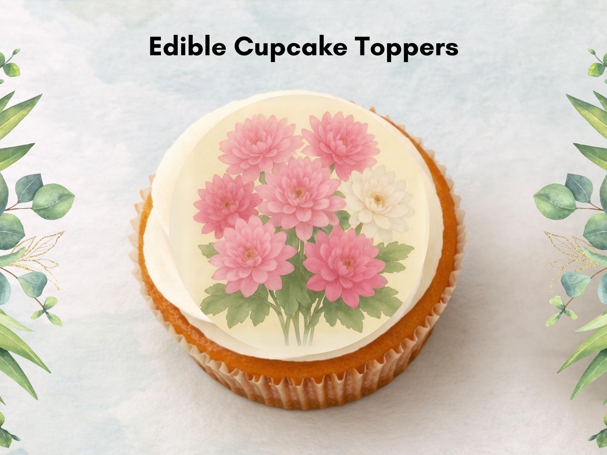November Birth Flower Chrysanthemum Edible Cupcake Toppers