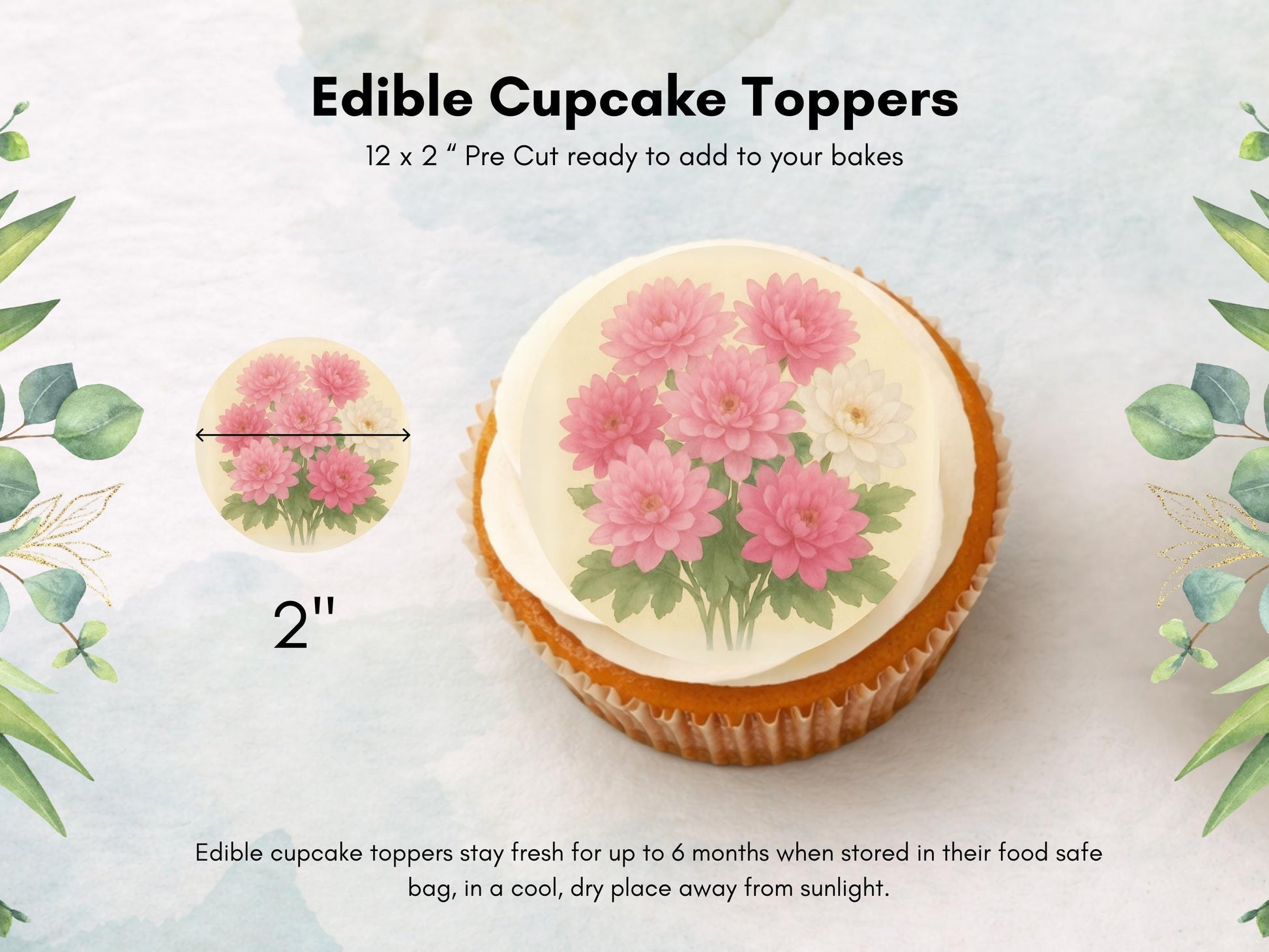 November Birth Flower Chrysanthemum Edible Cupcake Toppers