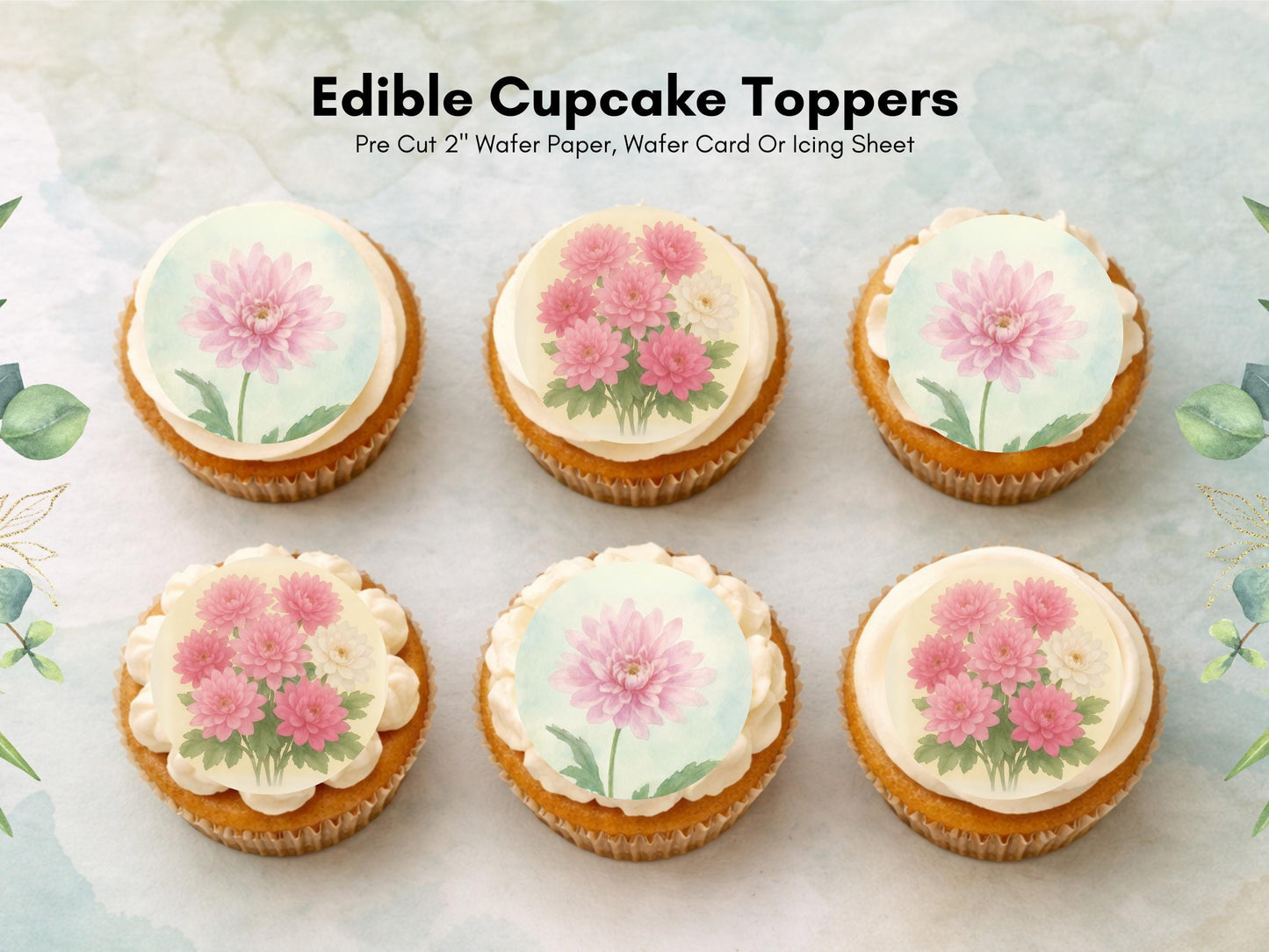 November Birth Flower Chrysanthemum Edible Cupcake Toppers