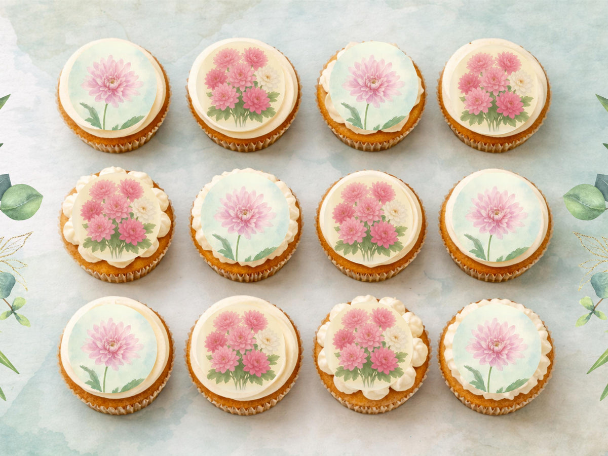 November Birth Flower Chrysanthemum Edible Cupcake Toppers